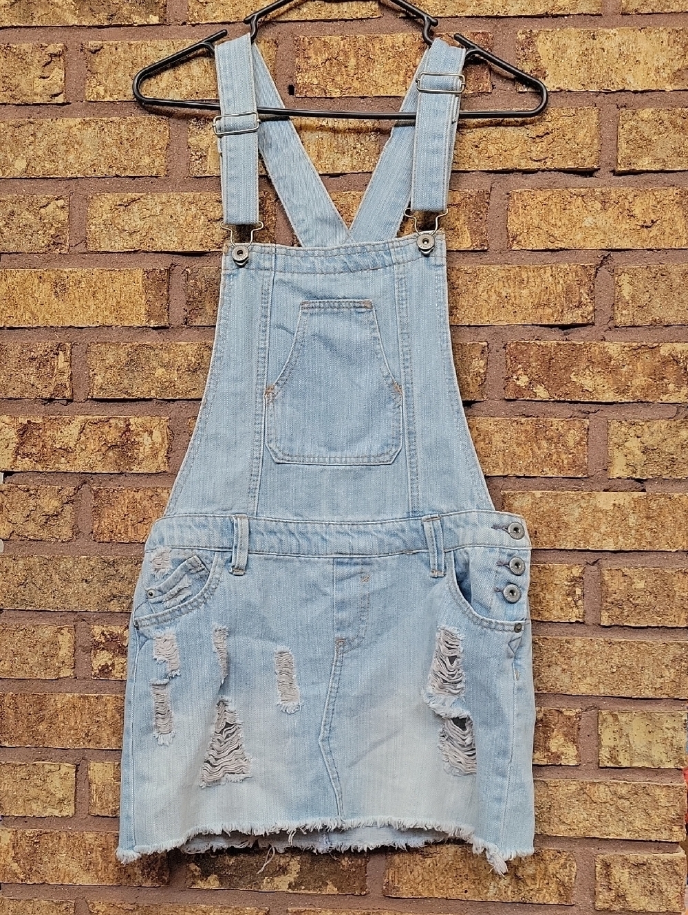 Highway Jeans Denim Distressed Light Wash Overall Mini Skirt Size Medium
